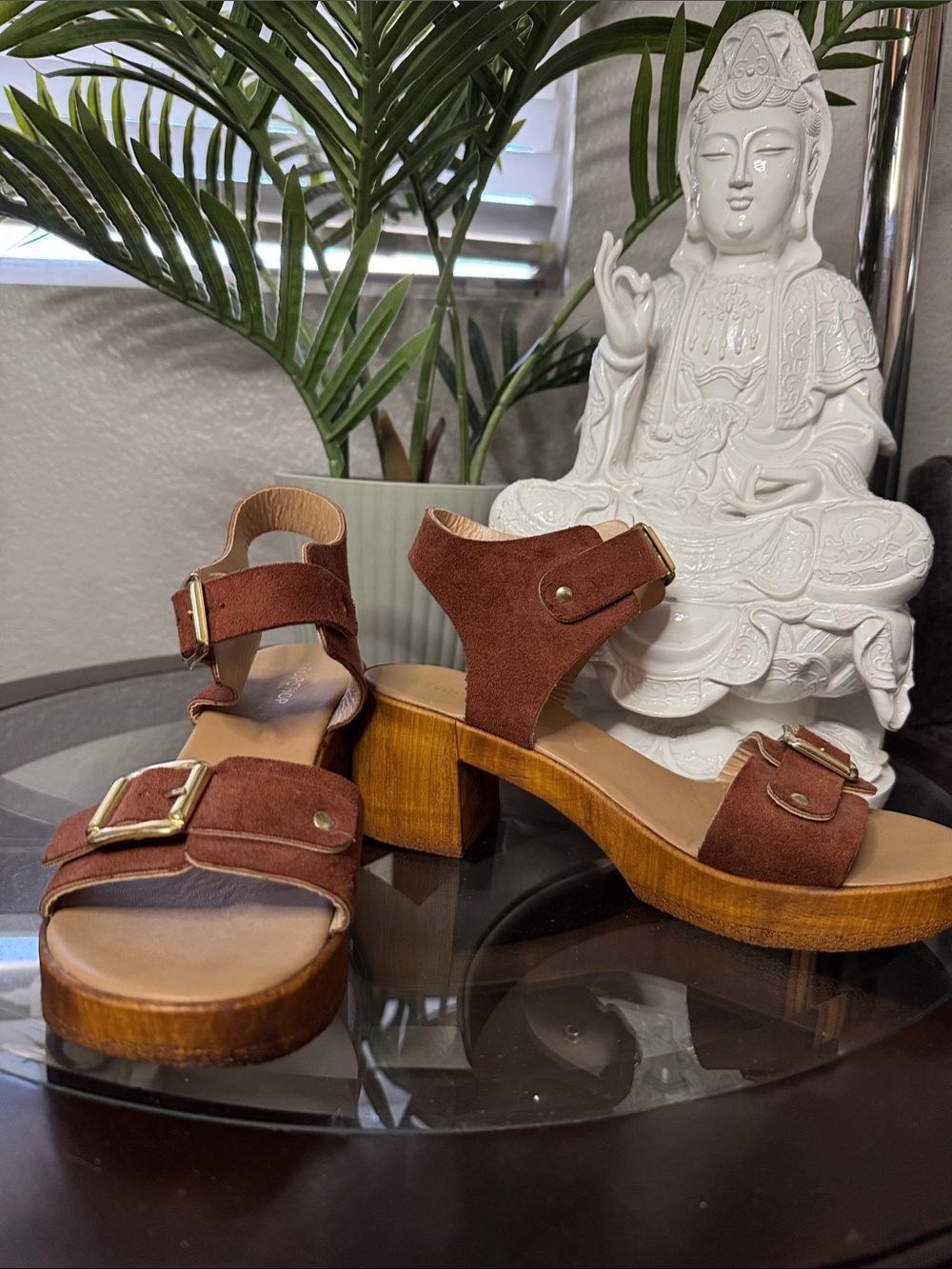 Brown Suede Block Heel Sandals - Women